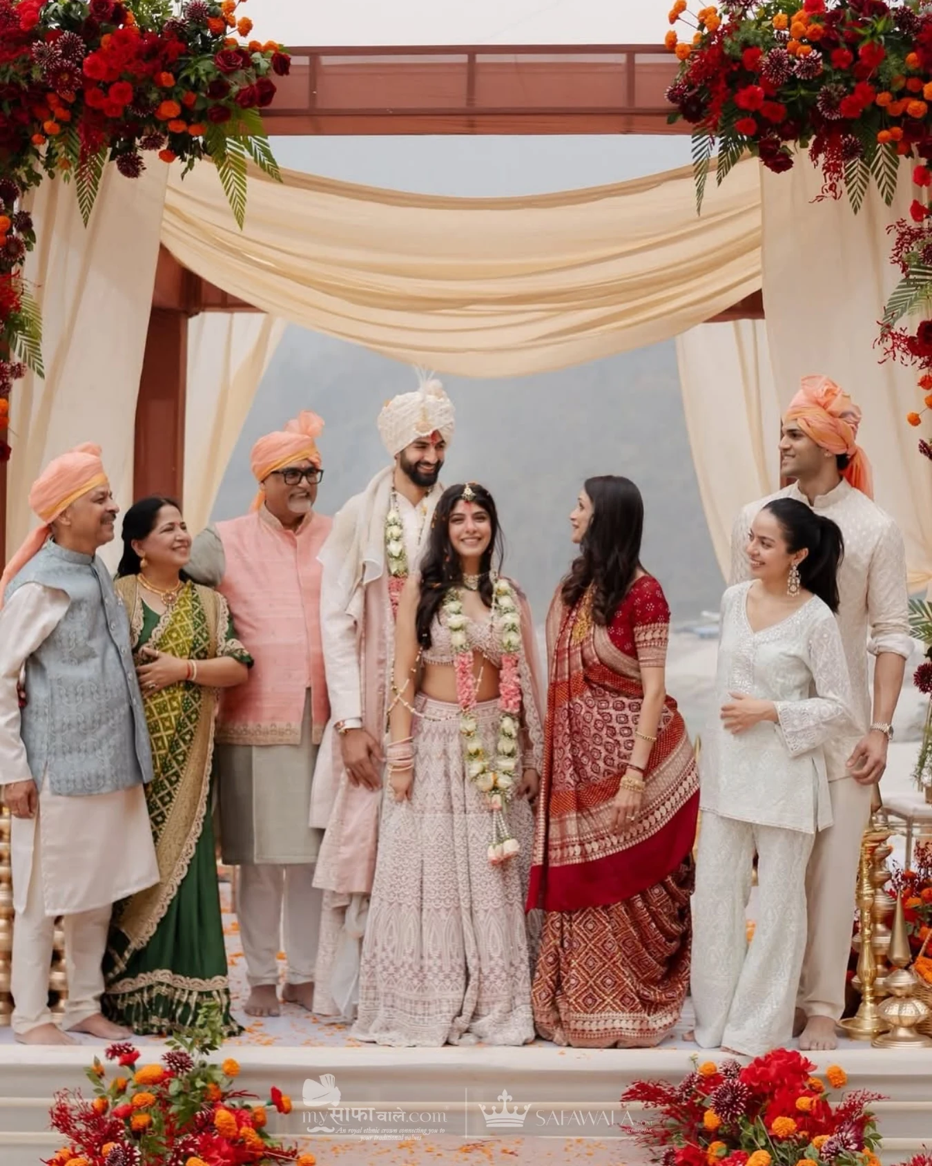 Royal red wedding safa and embroidered groom styling for Bali